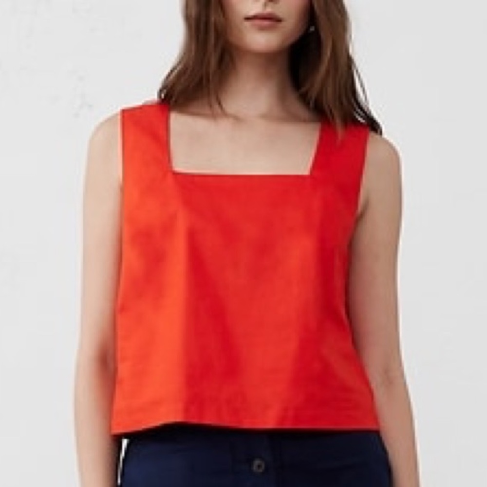 BANANA REPUBLIC Red ORANGE Sleeveless Square Neck Top Linen Blend
